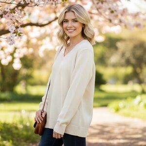 Cabin Creek V-Neck Sweater in Cream